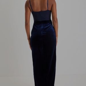 Lulus Alluring Icon Navy Blue Velvet Bustier Tulip Maxi Dress